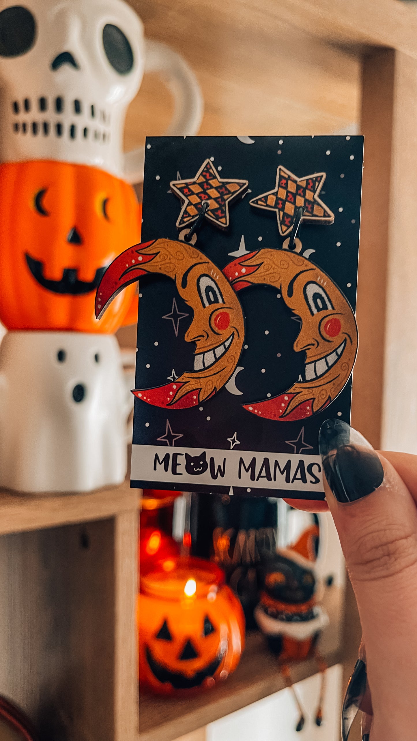 Retro moon wooden dangles