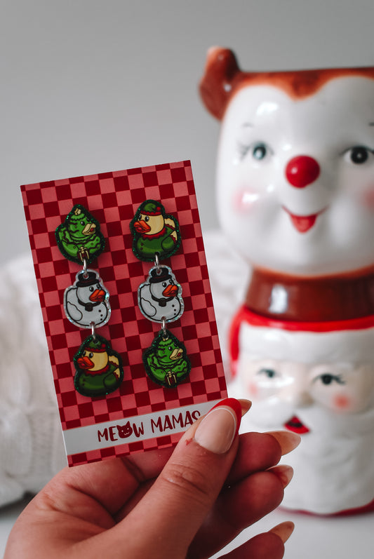 Christmas ducks Green and Whites dangle earrings
