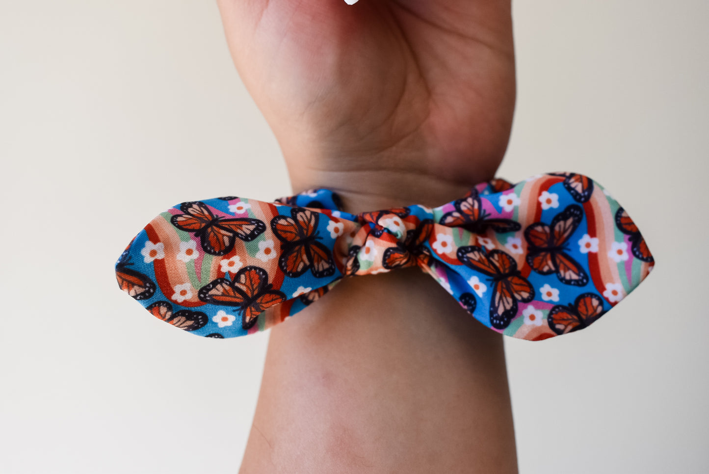 Rainbow butterflies small twist scrunchie