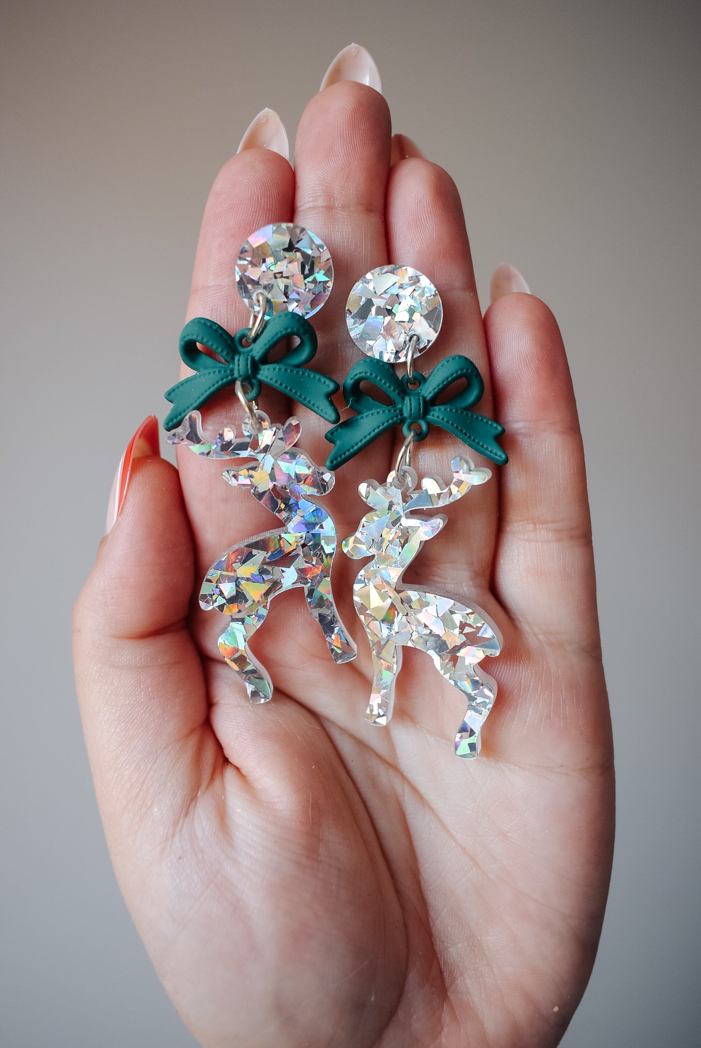 Reindeer dangle Acrylic earrings SILVER