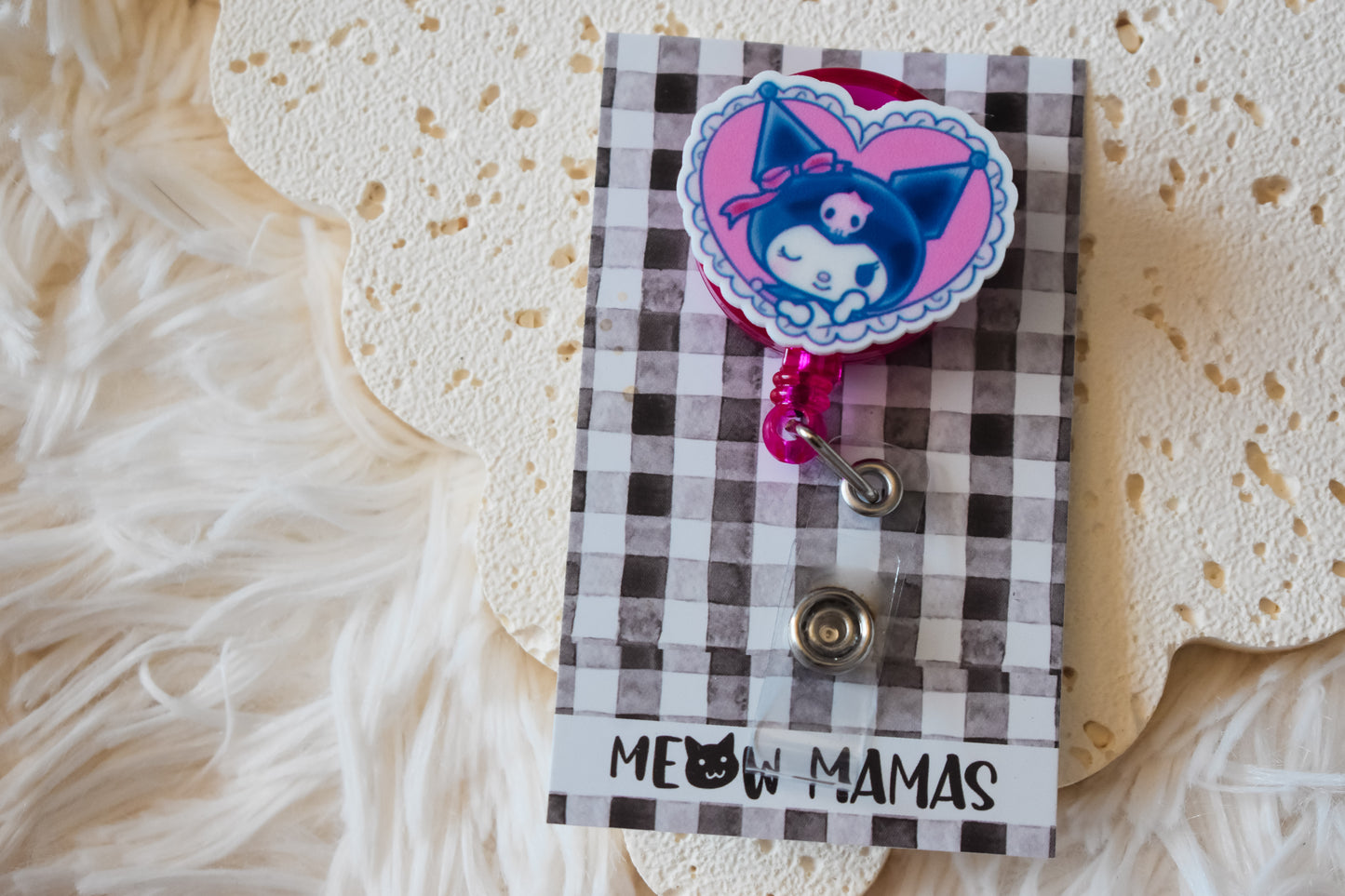 Light pink Kuromi badge reel