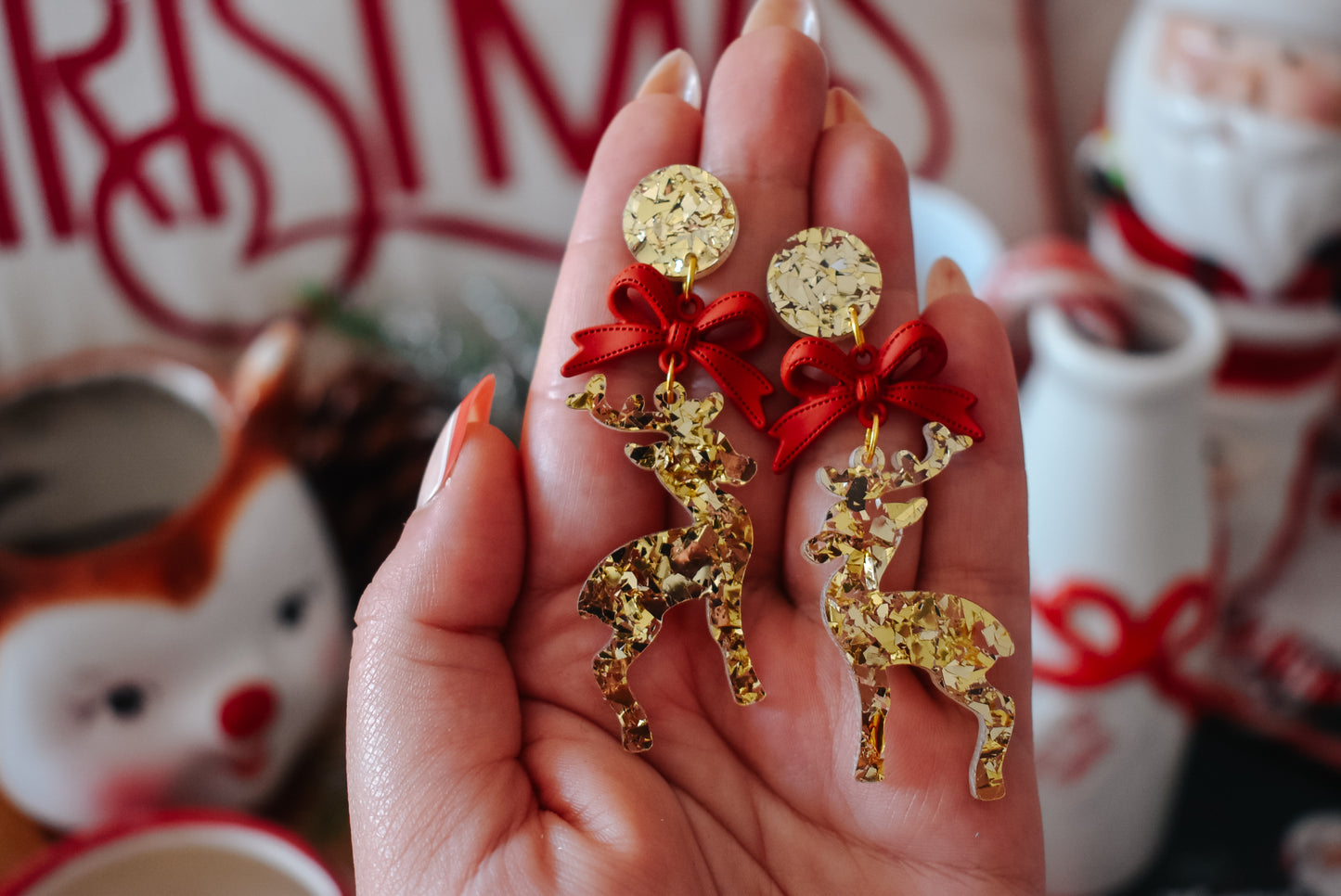 Reindeer dangle Acrylic earrings GOLD