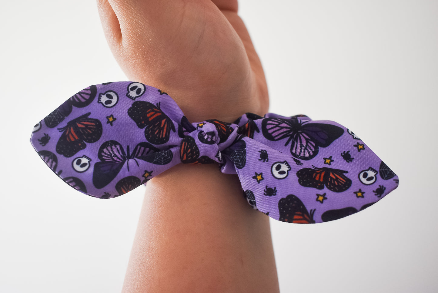 Halloween purple butterflies small twist scrunchie
