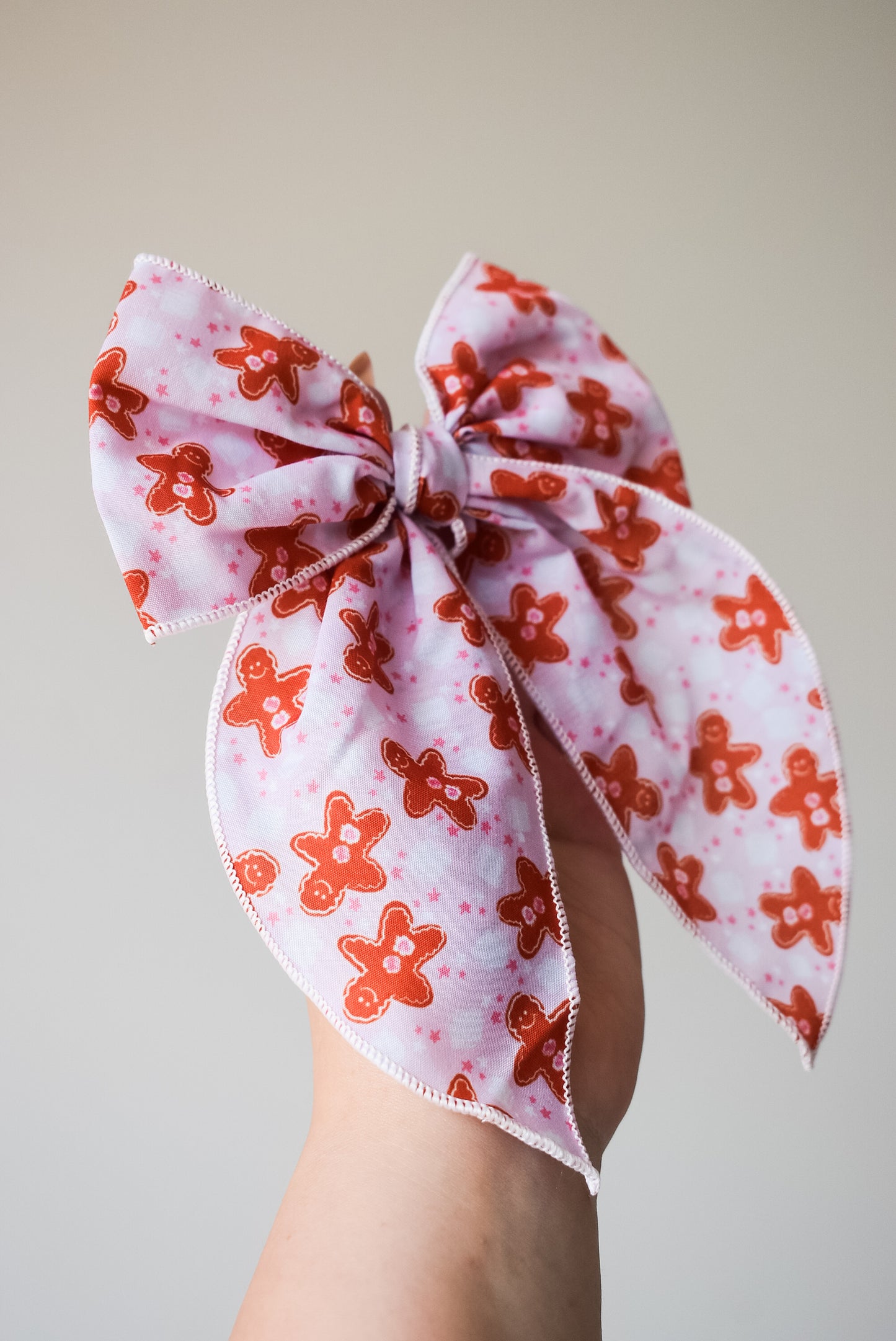 Gingerbread and mashmellow 5 inch hand tied sailor bow