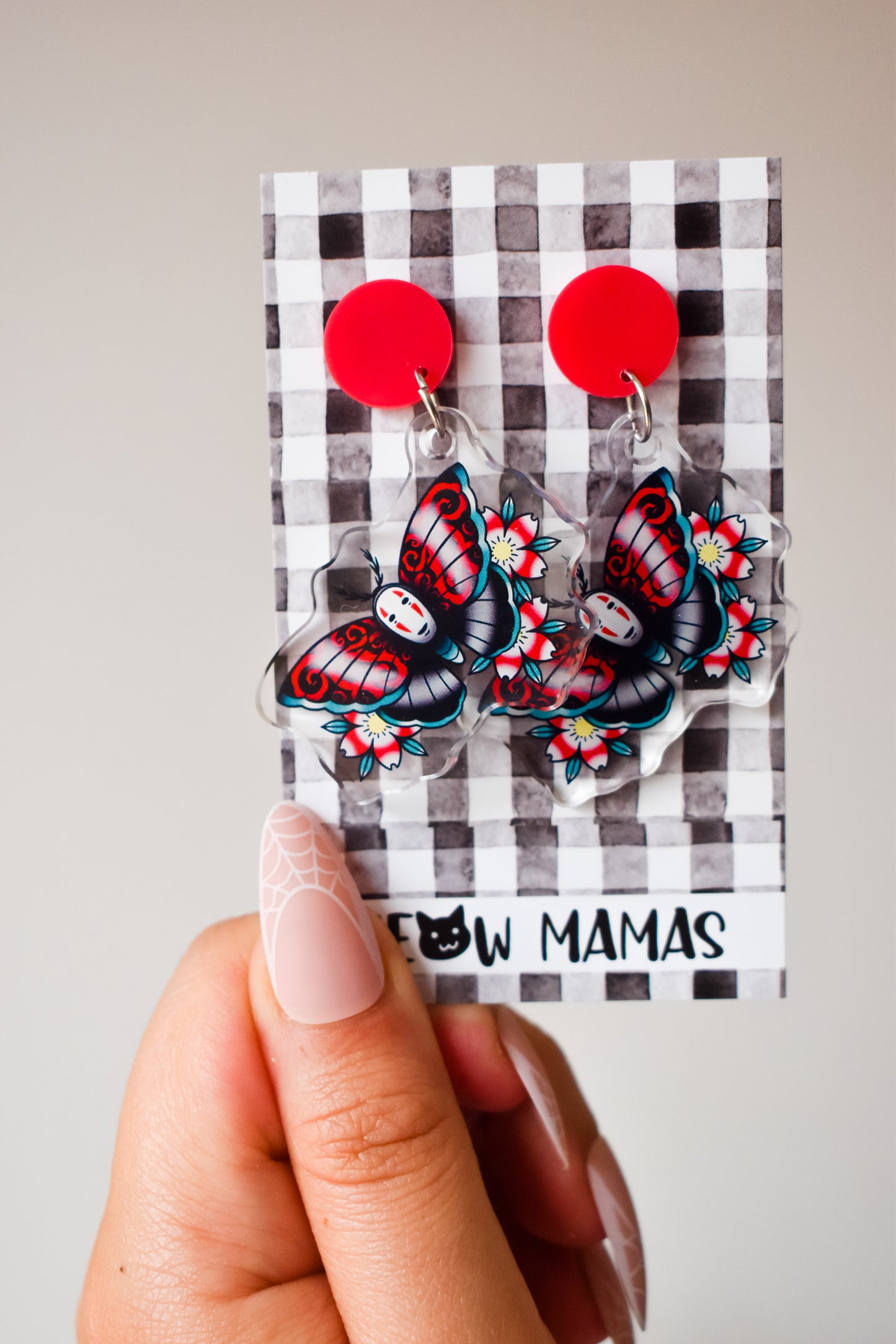 No face tattoo moth acrylic dangles