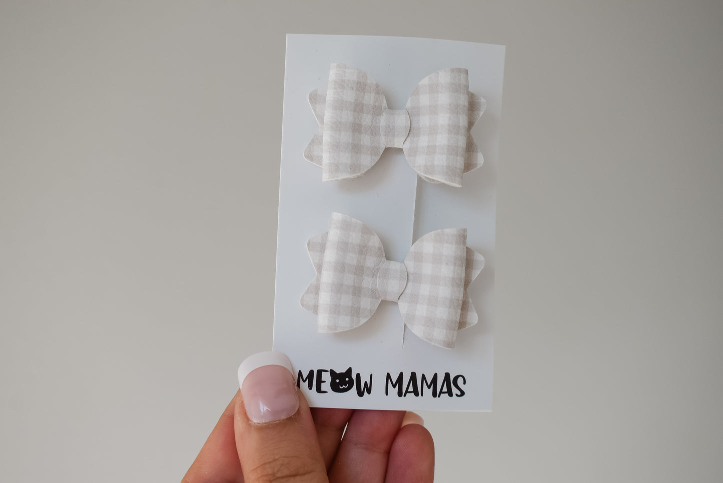 Beige gingham Teeny Tiny pigtail set