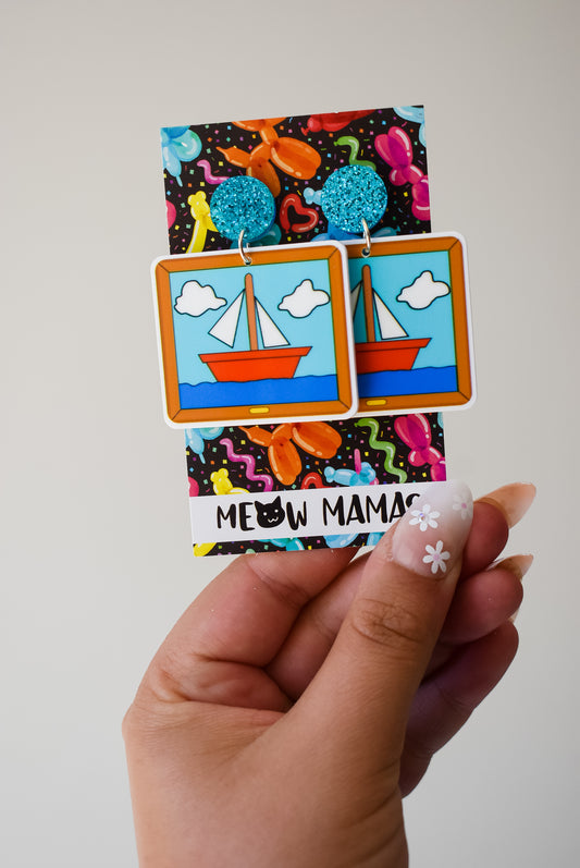 Boat art dangle earrings