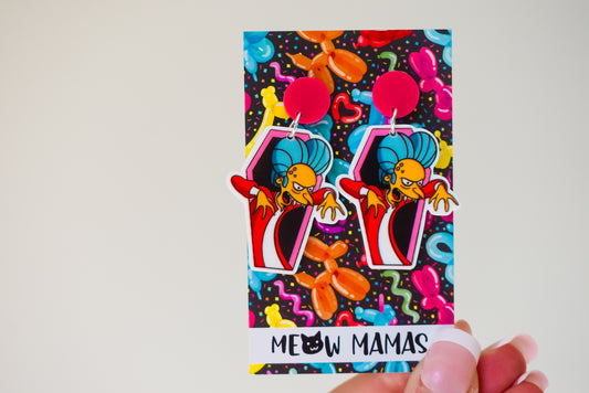 Vampire burns dangle earrings