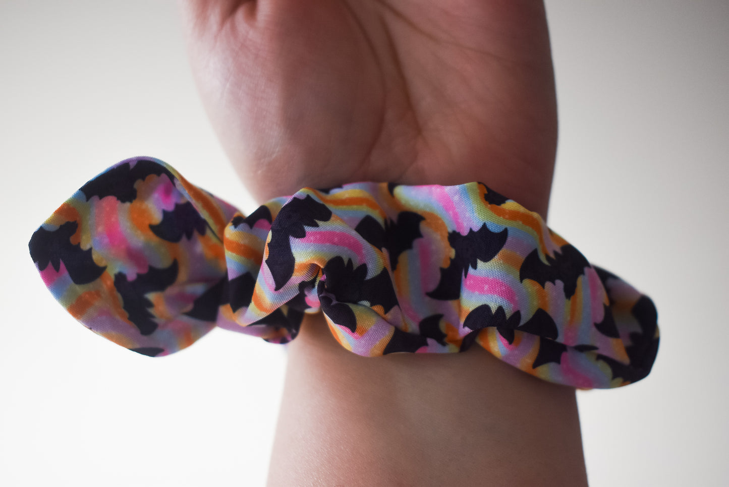 Rainbow bats small twist scrunchie