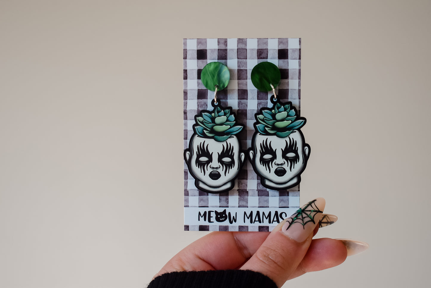 Goth doll head planter Acrylic earrings