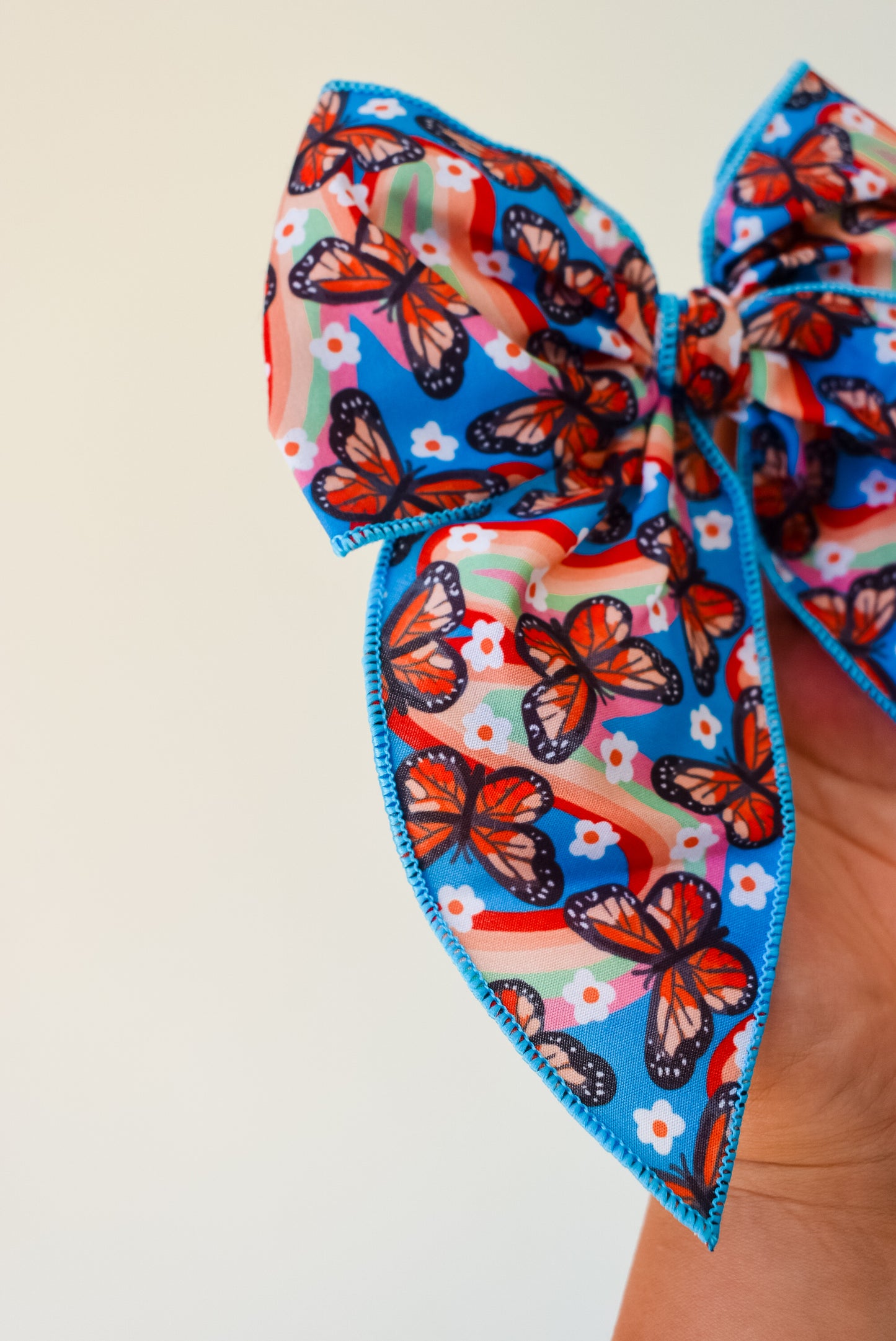 Rainbow Butterflies 5 inch hand tied sailor bow