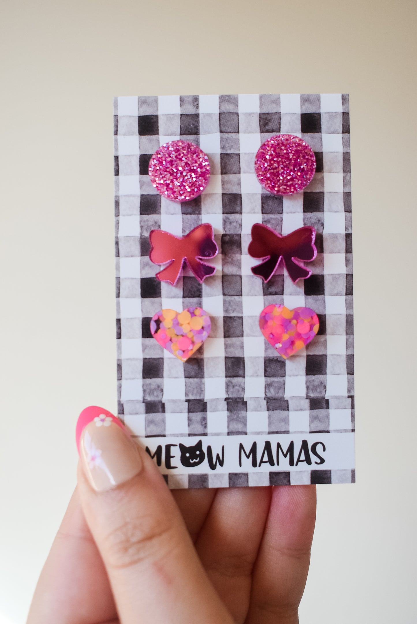 Pink bow trio studs