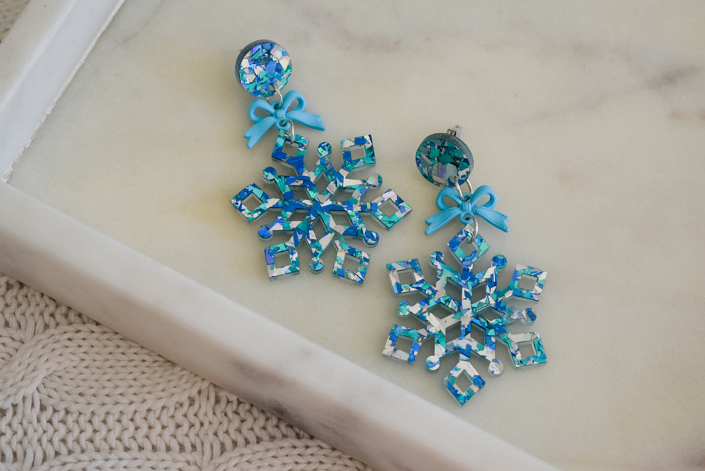 Blue snowflake dangle Acrylic earrings