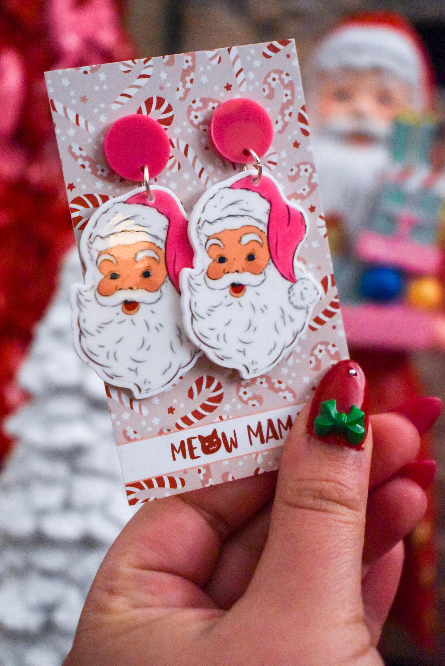 Pink santa dangles