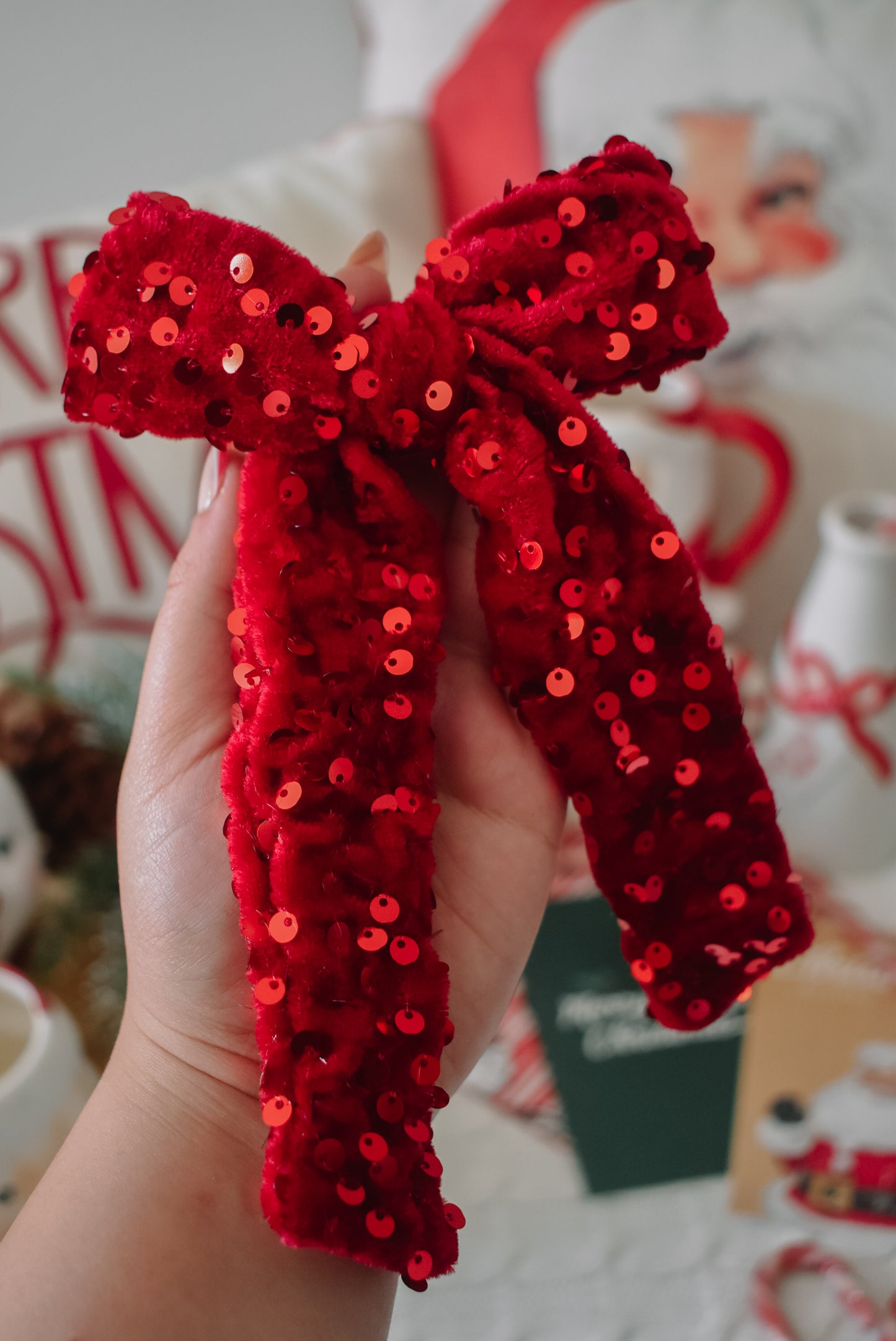 Sequin hand tied bow in colour Mariah