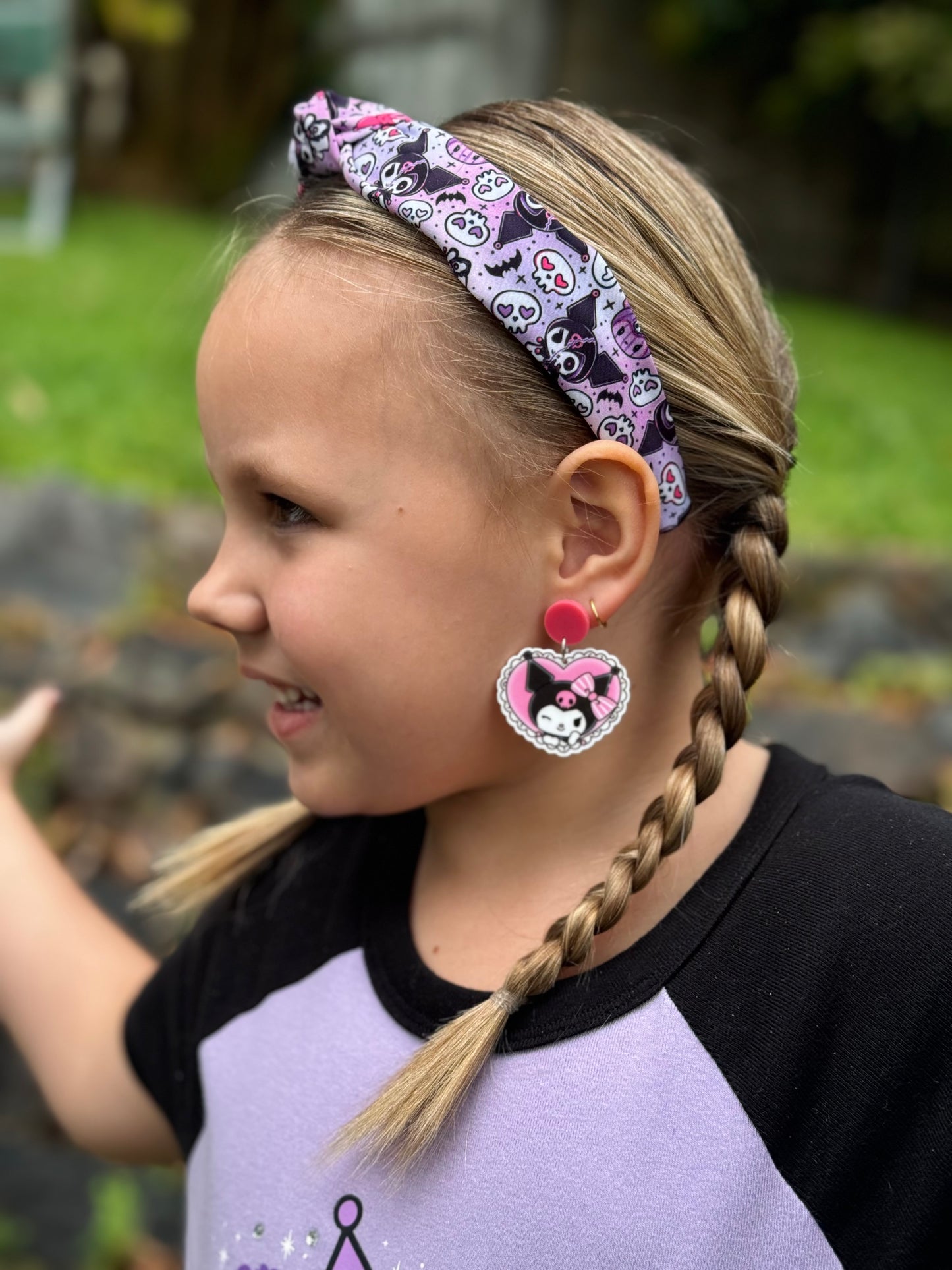 Spooky kuromi Top Knot hard headband