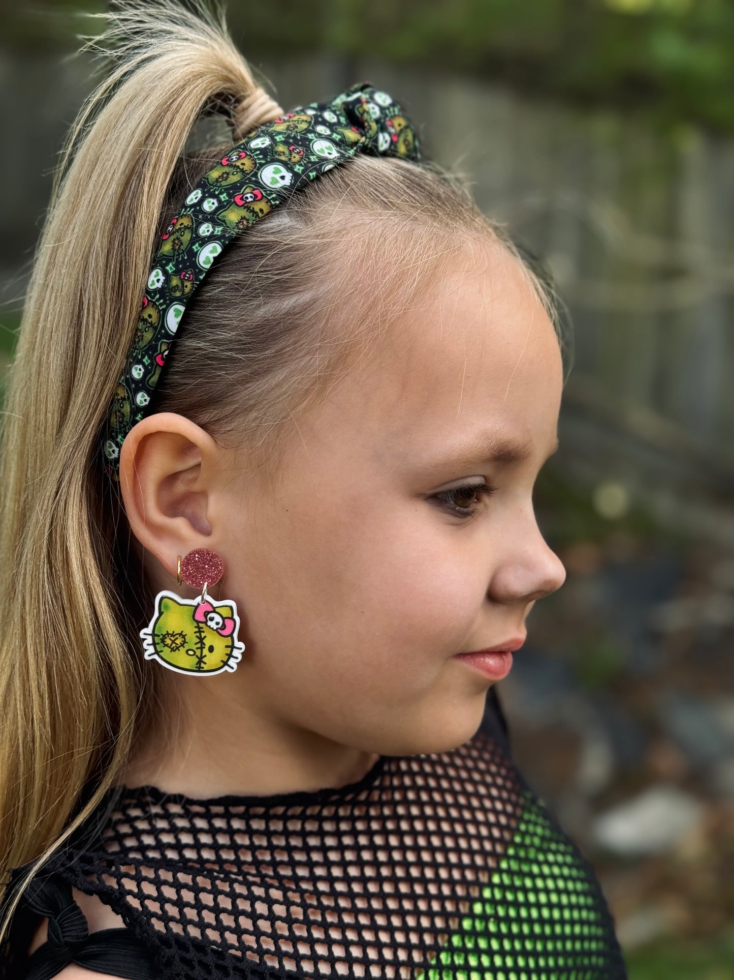 Zombie kitty dangle earrings