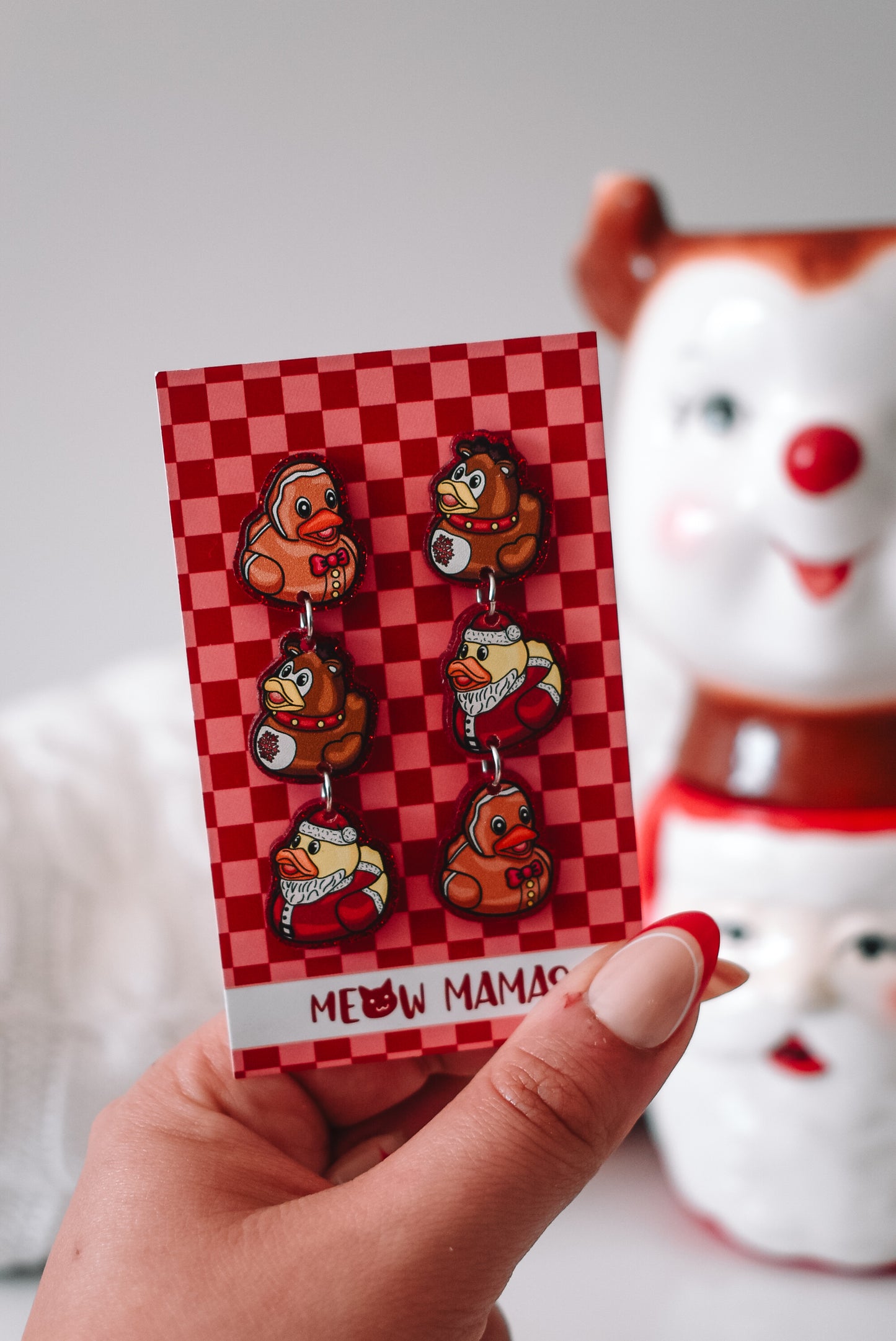 Christmas ducks Reds and browns dangle earrings