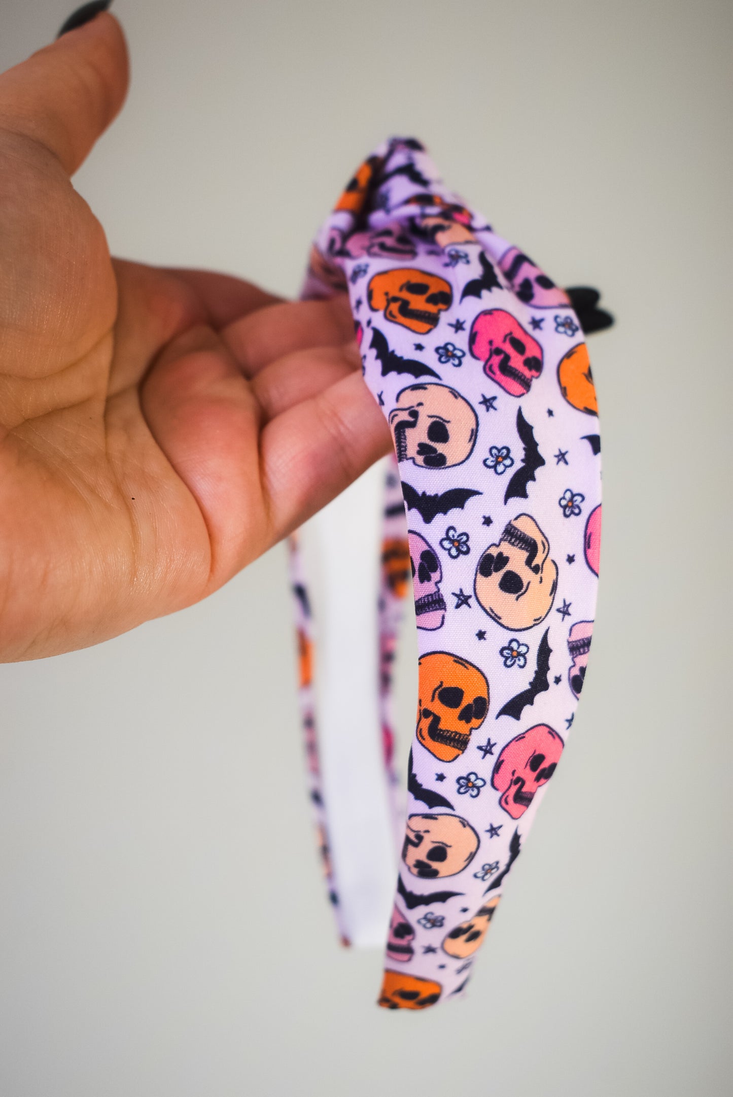 Skulls and bats Top Knot hard headband