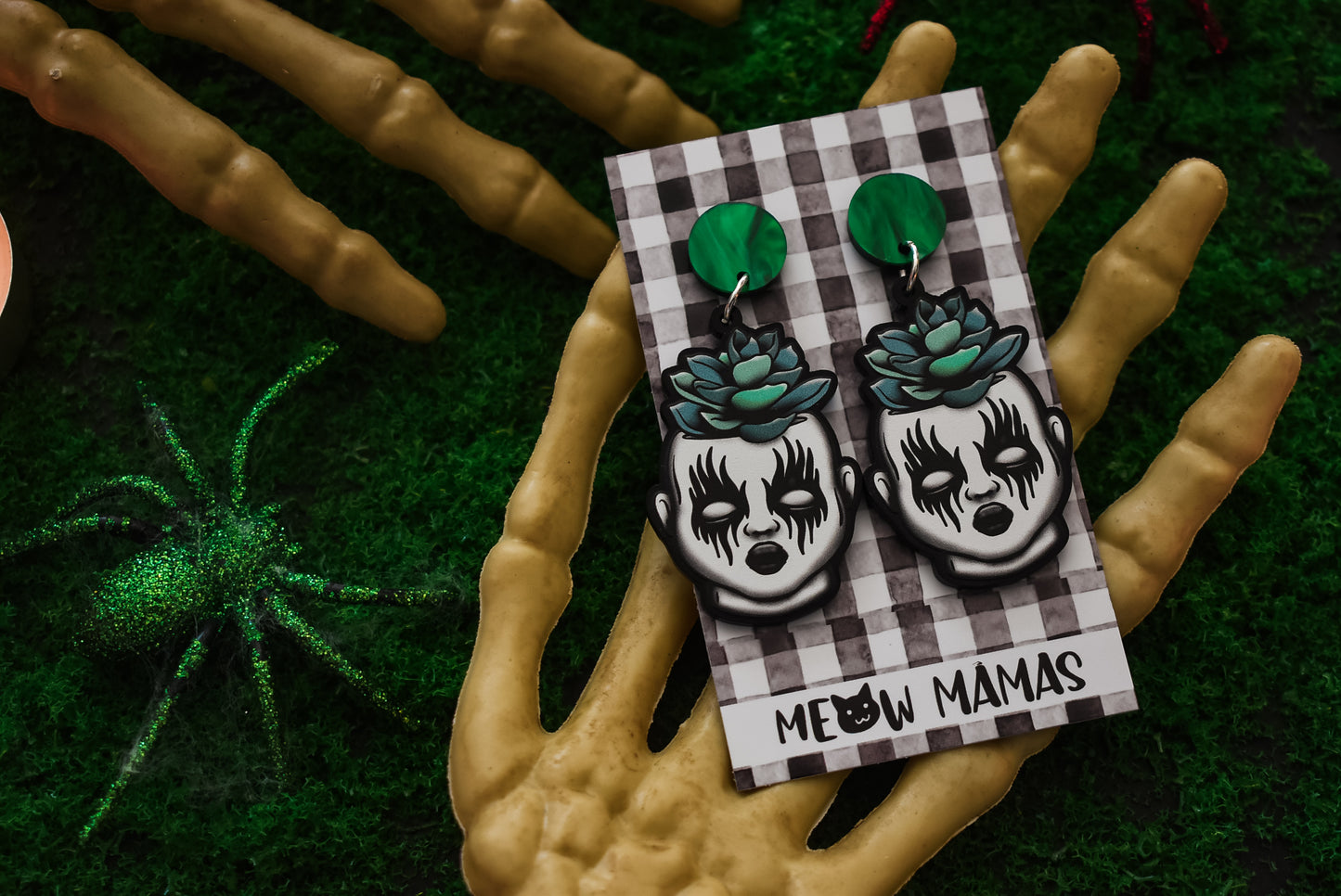 Goth doll head planter Acrylic earrings