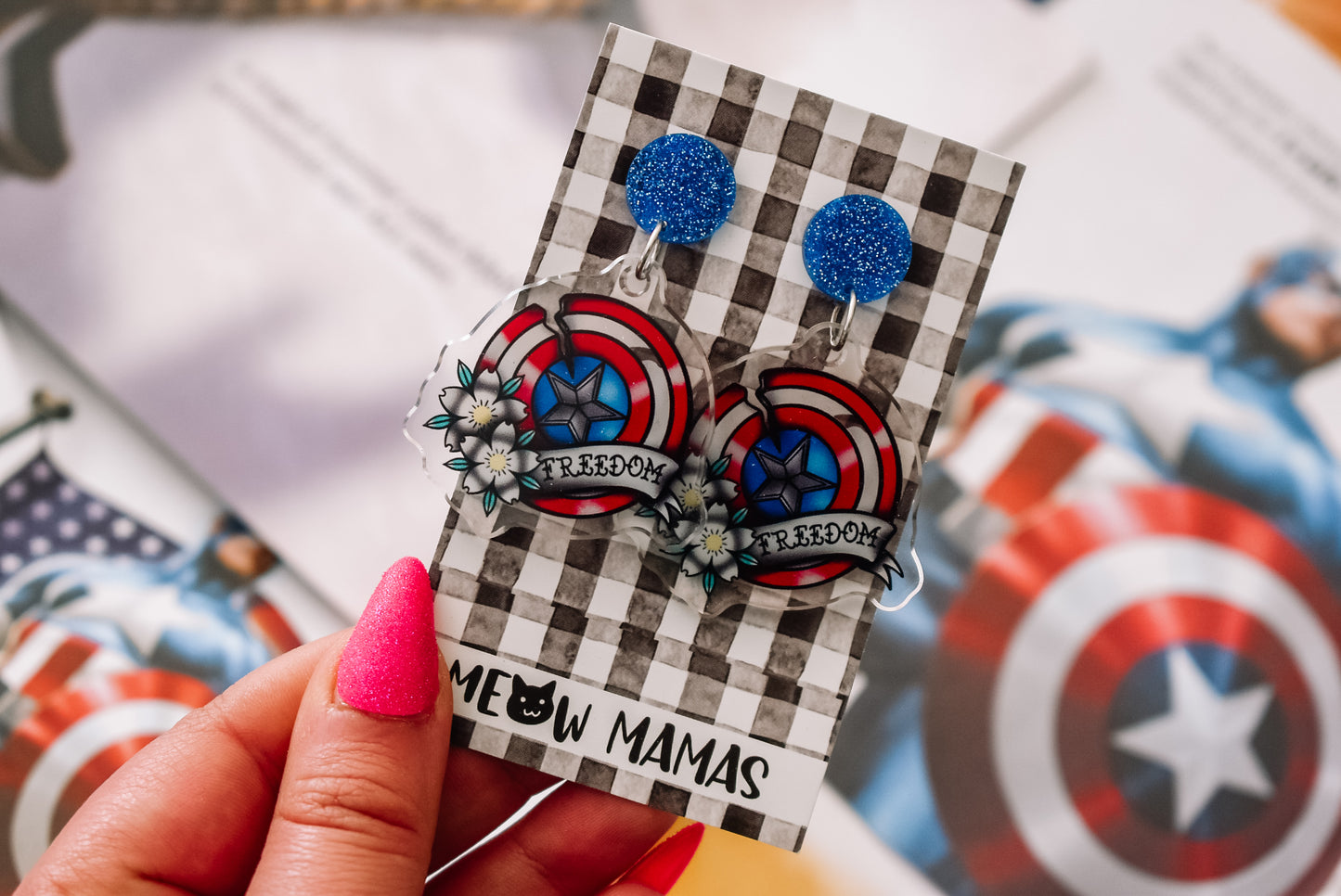 Captain America tattoo style Acrylic earrings