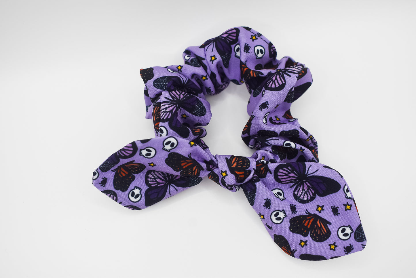 Halloween purple butterflies small twist scrunchie