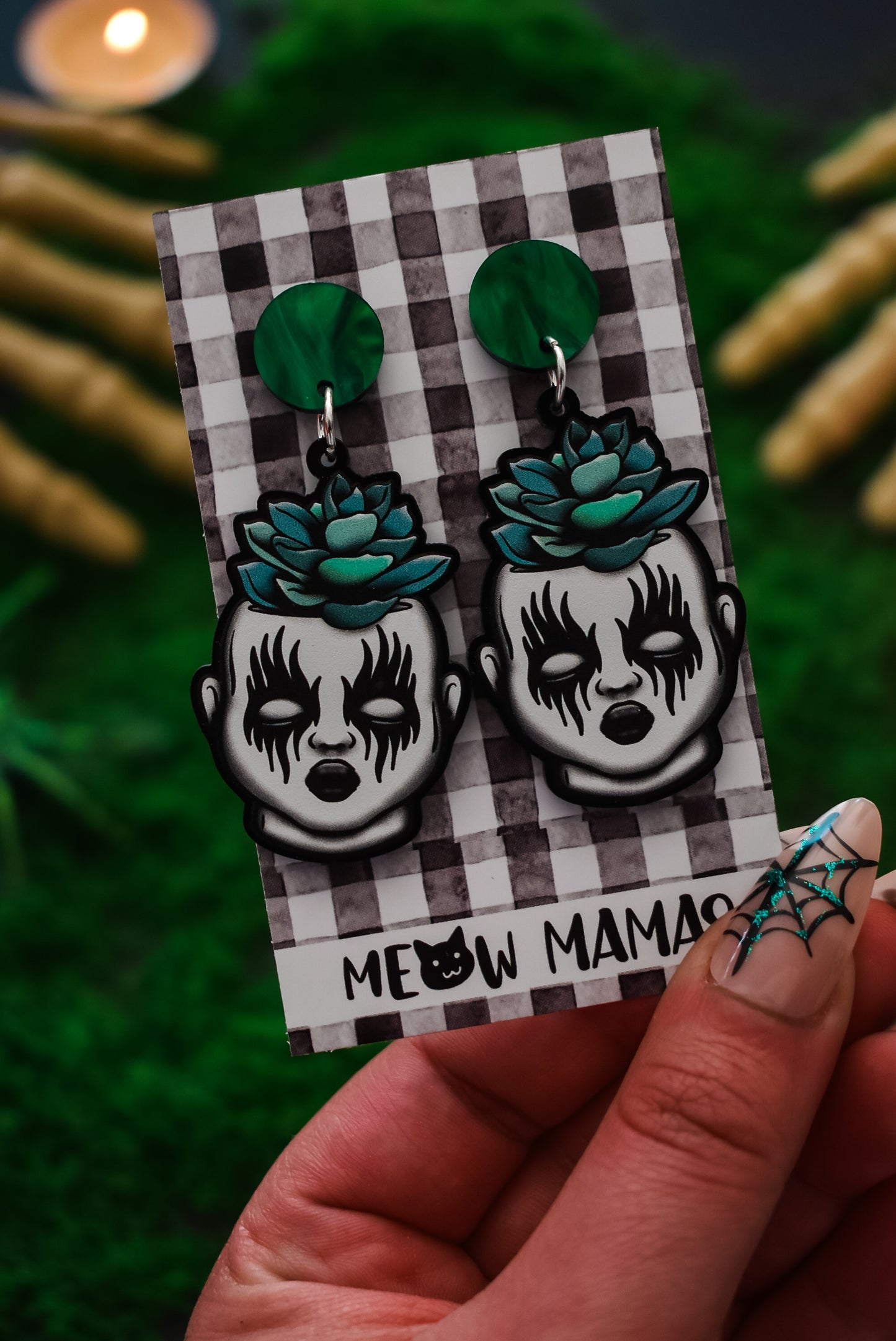 Goth doll head planter Acrylic earrings