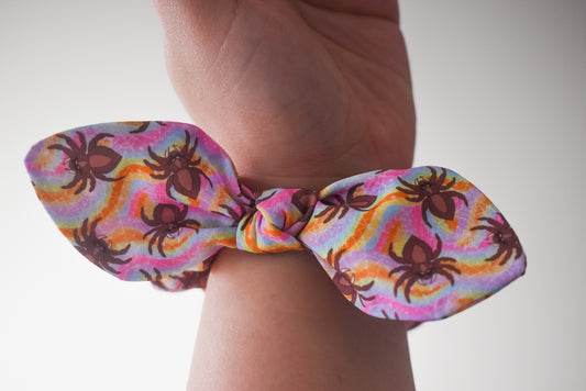 Rainbow spiders small twist scrunchie