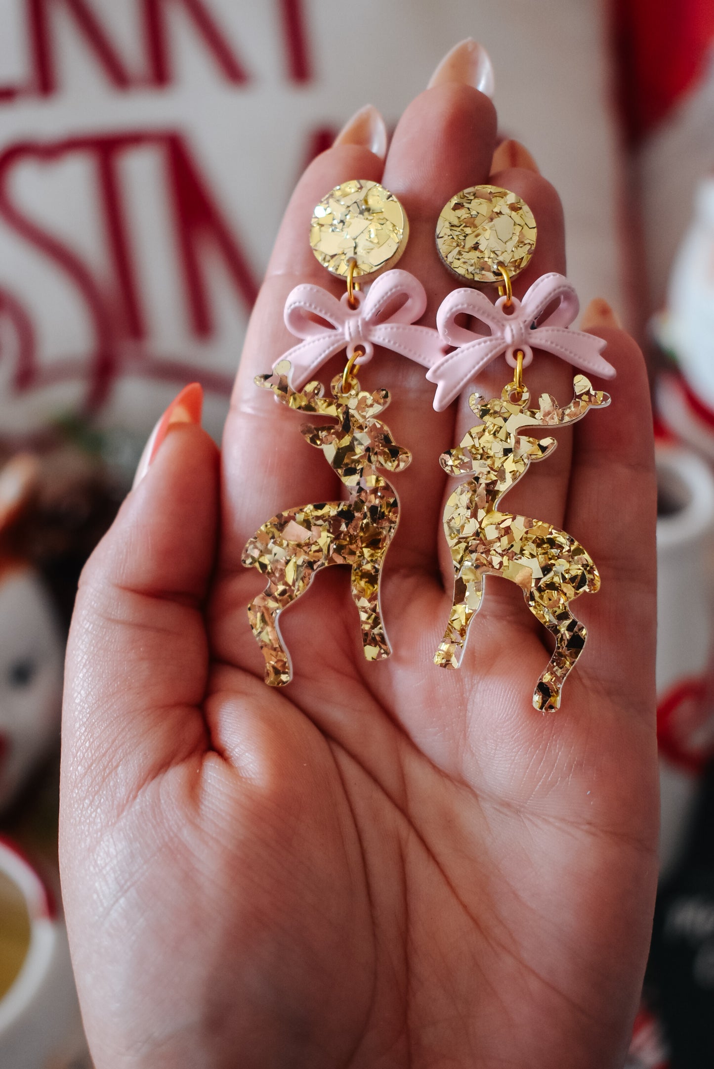 Reindeer dangle Acrylic earrings GOLD