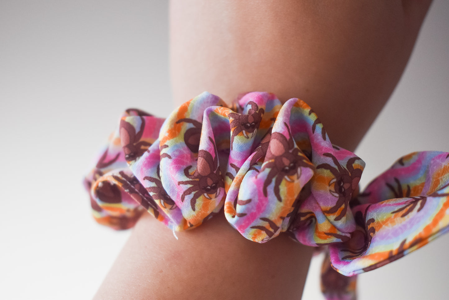 Rainbow spiders small twist scrunchie