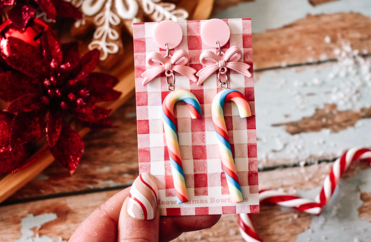 Bubblegum candy cane dangle earrings