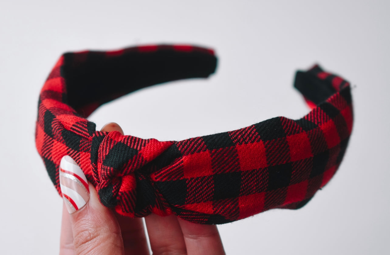 Buffalo plaid twist knot hard headband