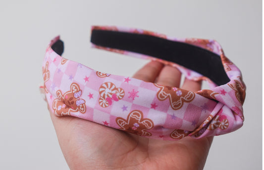 Pink gingerbread twist knot hard headband