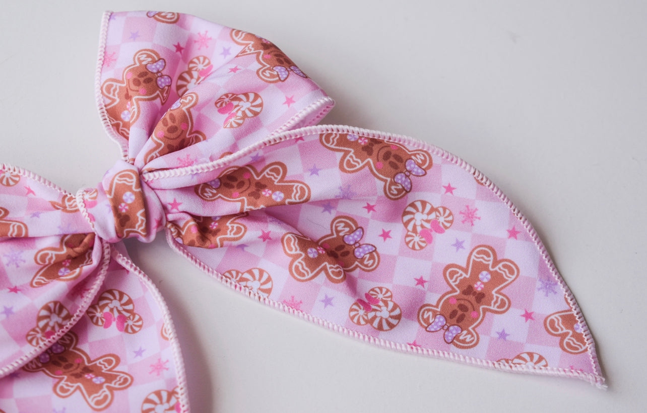 Pink gingerbread 5 inch hand tied sailor bow
