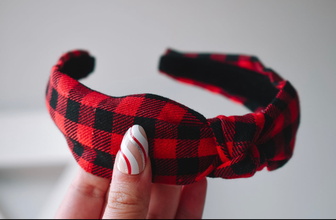 Buffalo plaid twist knot hard headband