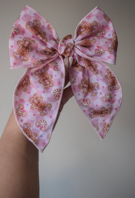 Pink gingerbread 5 inch hand tied sailor bow