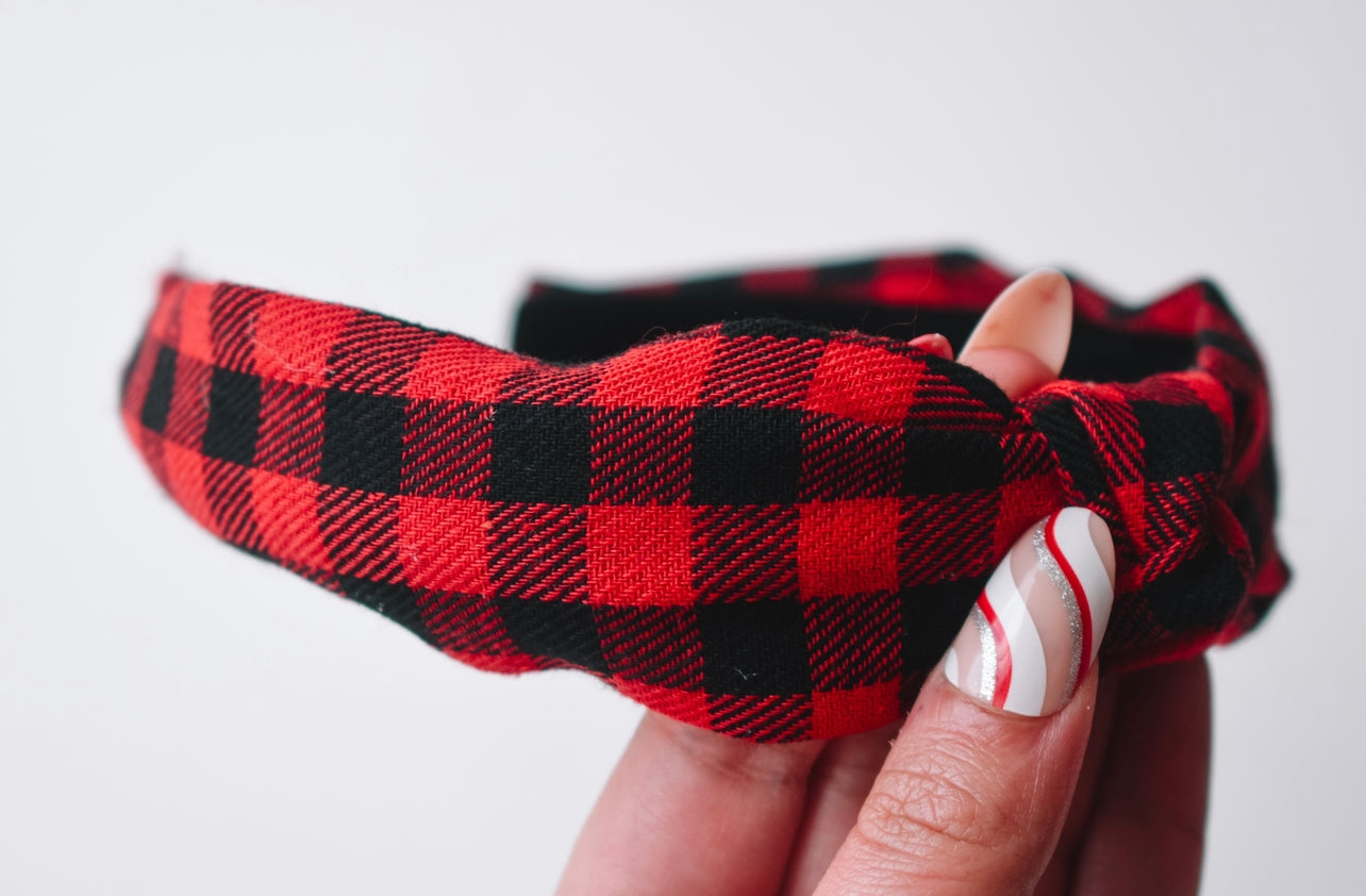 Buffalo plaid twist knot hard headband