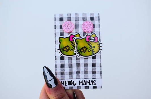 Zombie kitty dangle earrings