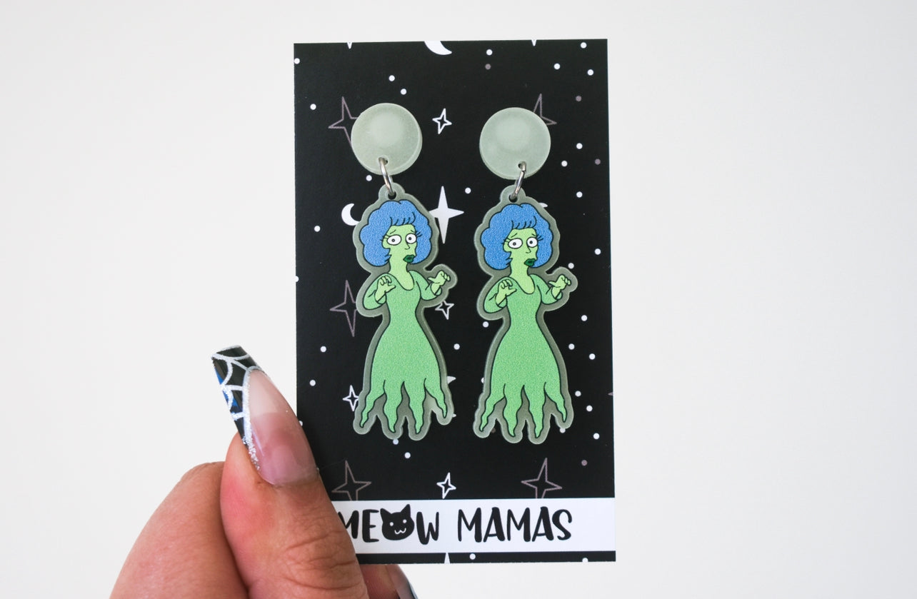 Ghost maude glow in the dark acrylic earrings