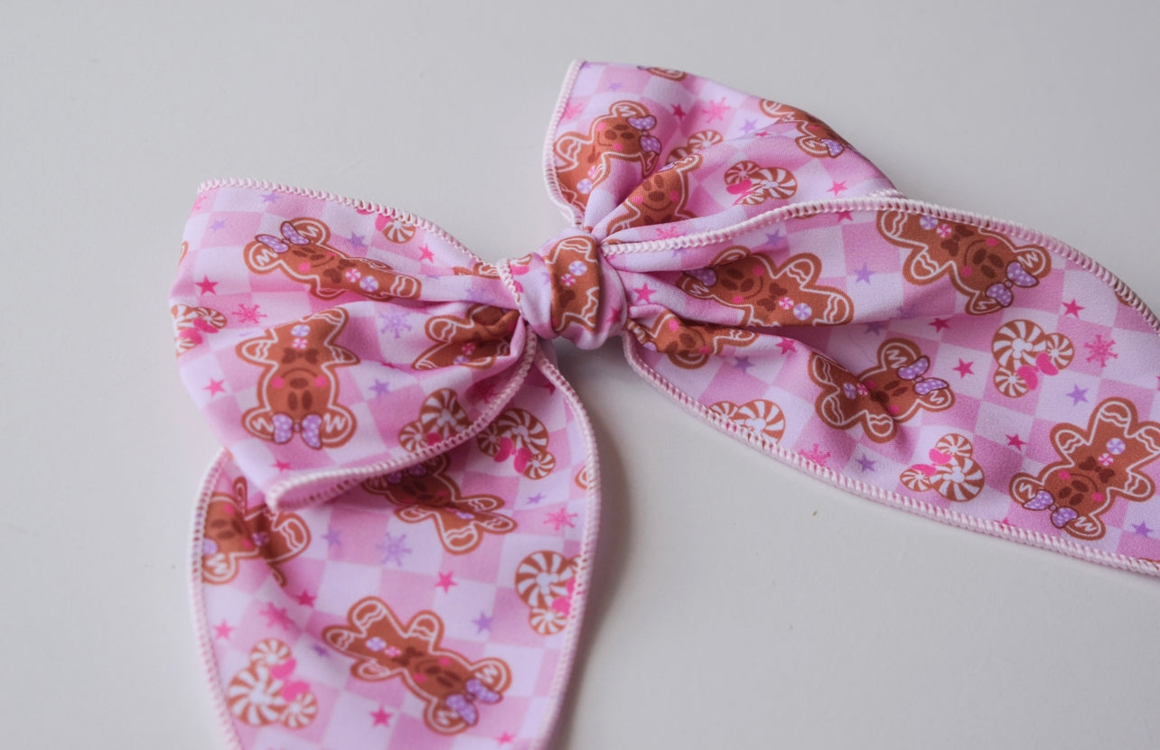 Pink gingerbread 5 inch hand tied sailor bow