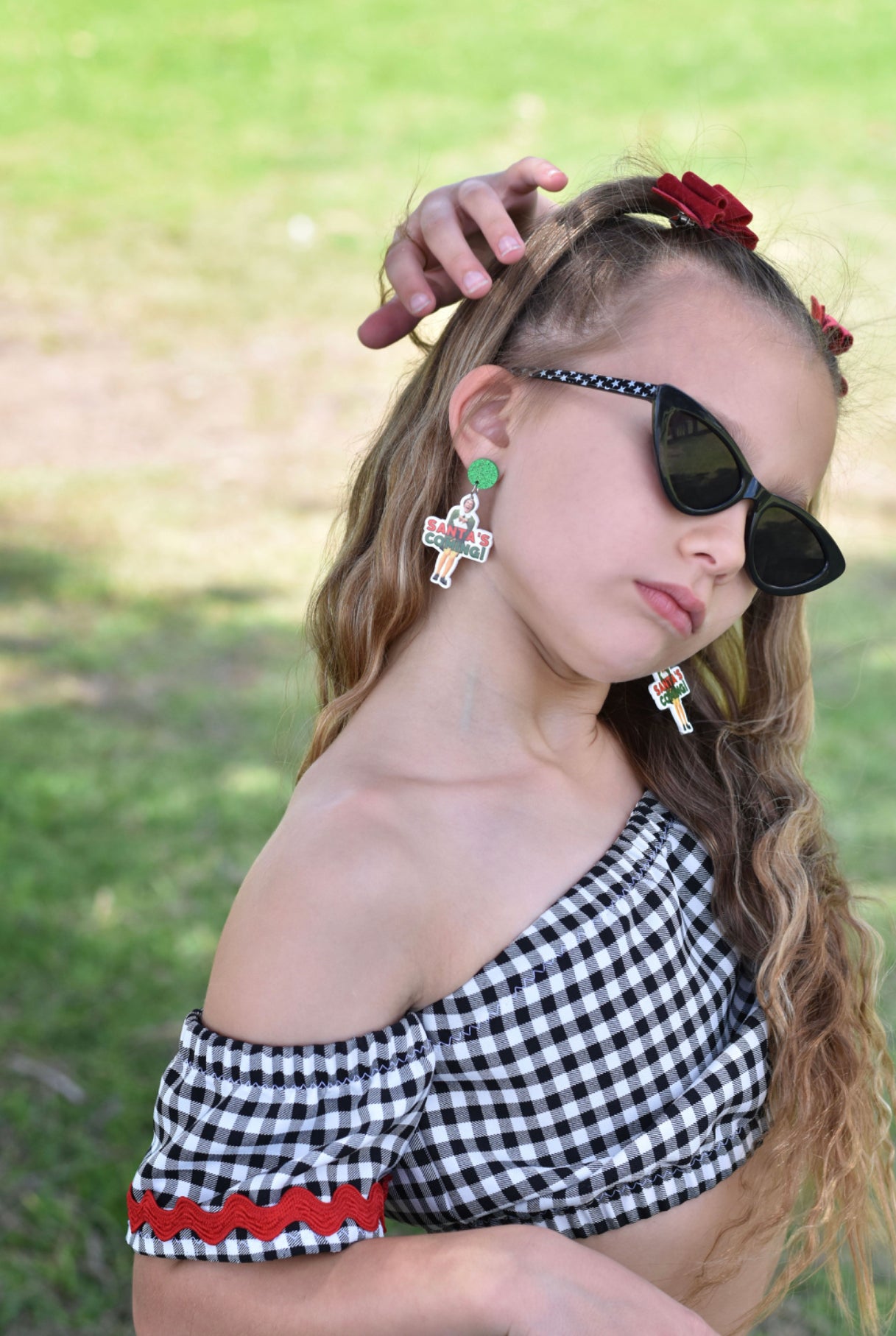 Red velvet scalloped Tiny pigtail set