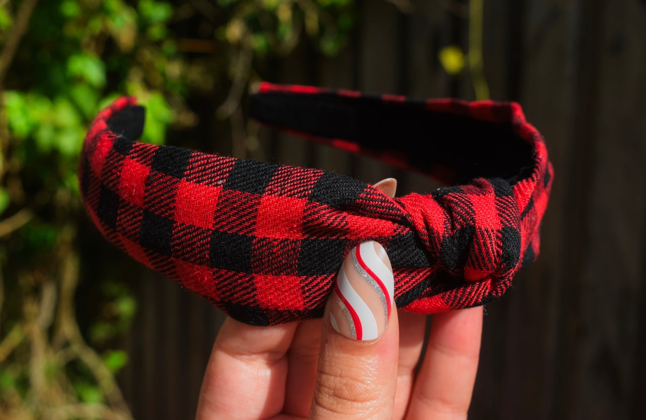 Buffalo plaid twist knot hard headband