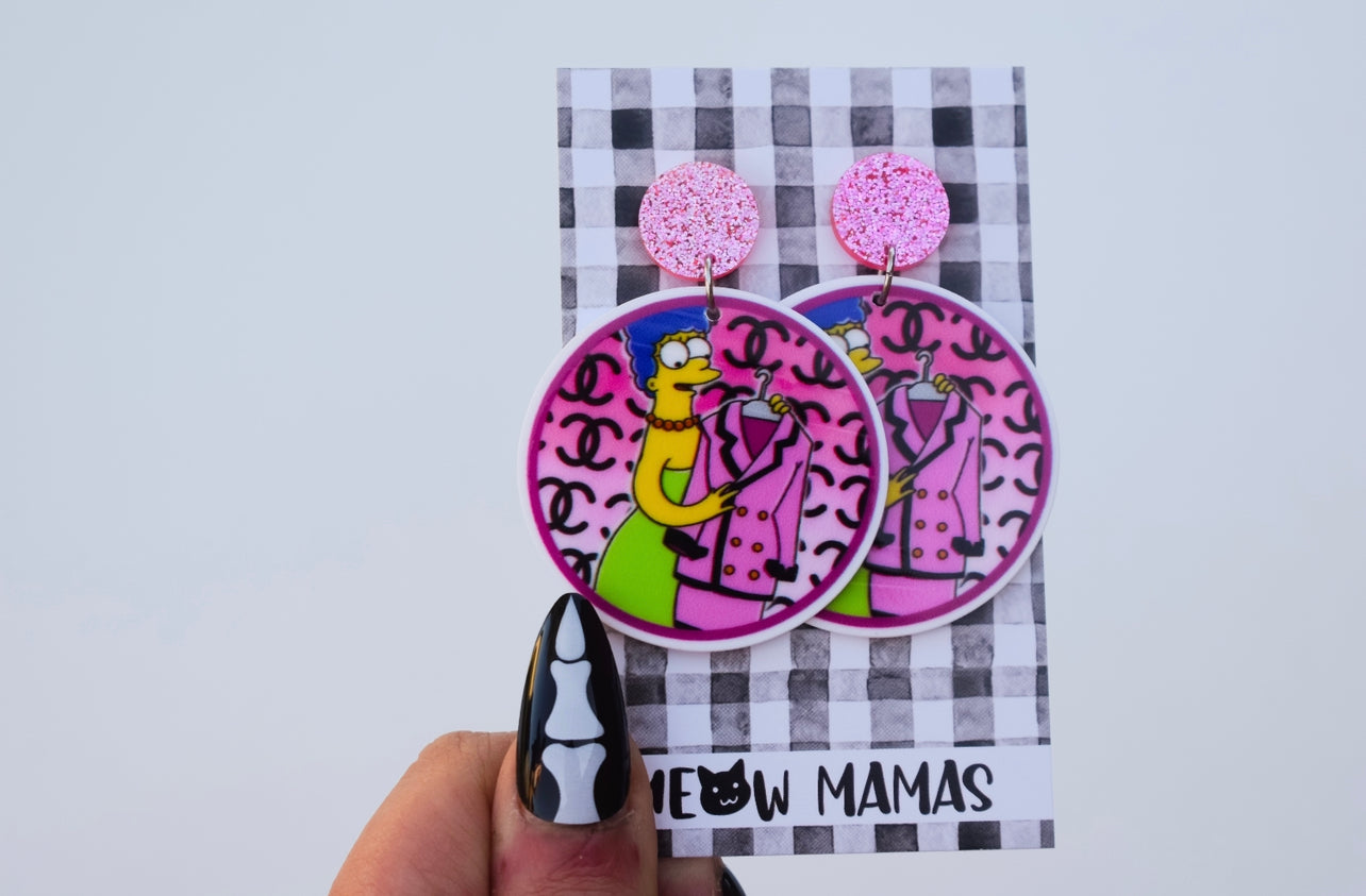 Marges pink suit dangle earrings