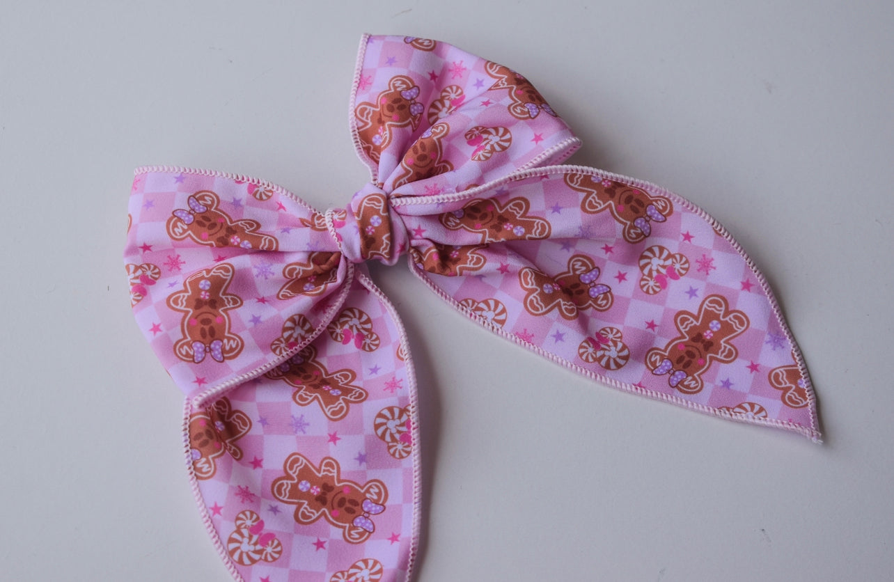 Pink gingerbread 5 inch hand tied sailor bow