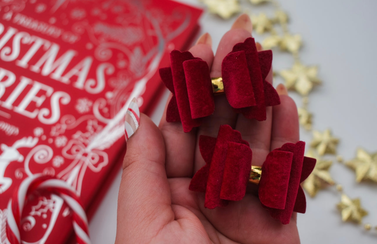 Red velvet scalloped Tiny pigtail set