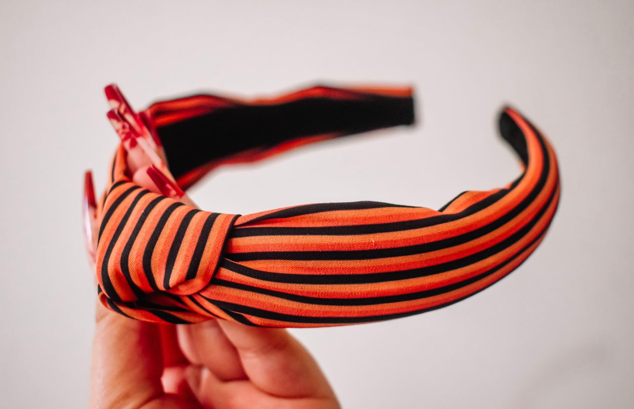 Orange and black stripe Top Knot hard headband