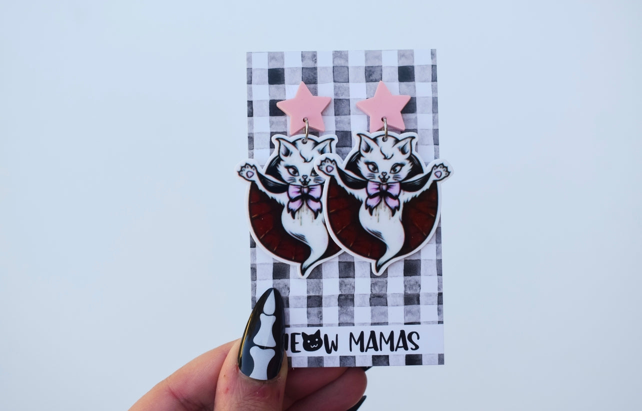 Vamp kitty dangle earrings