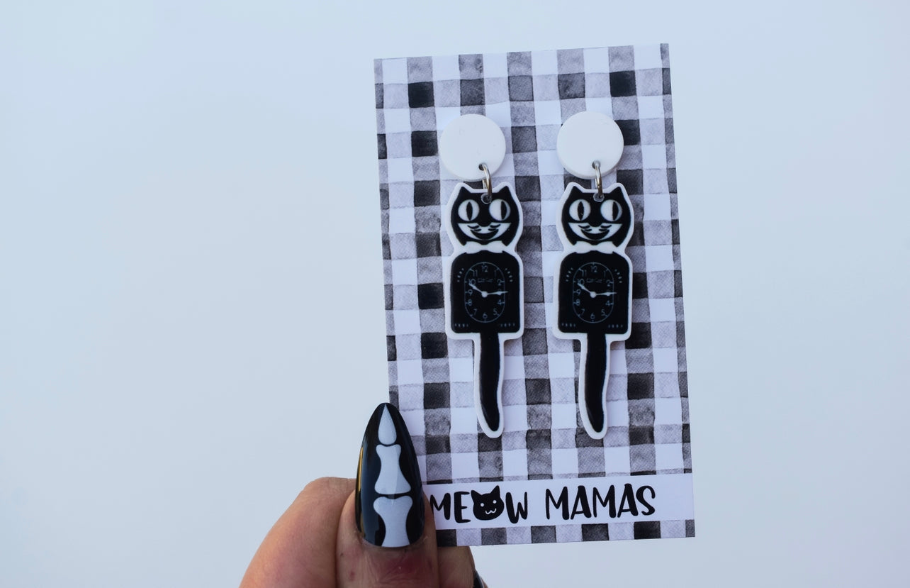 Kitty clock dangle earrings