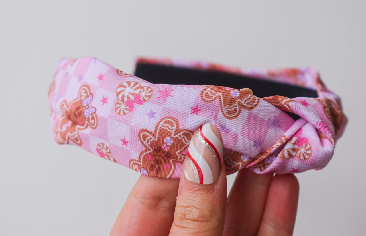 Pink gingerbread twist knot hard headband