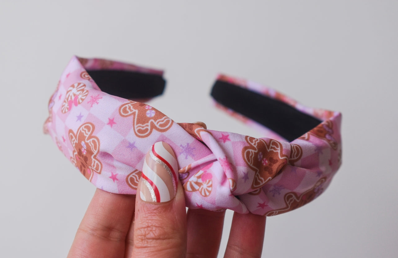 Pink gingerbread twist knot hard headband